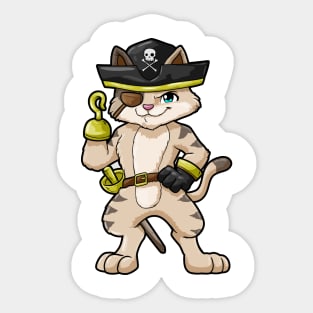 Cat as pirate with dagger and saber Sticker